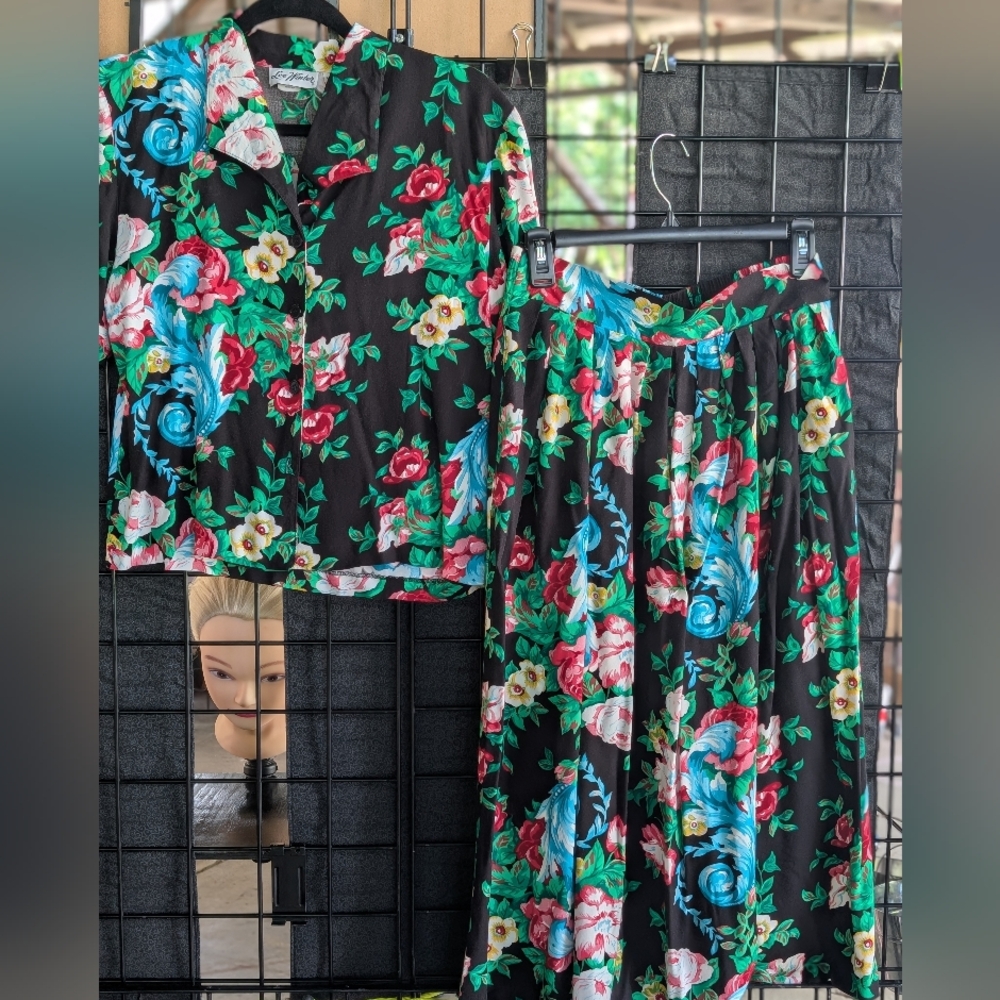 Vintage Floral Black Two-Piece Set - Hawaiian